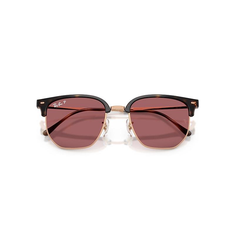 Ray-Ban New Clubmaster Online Only Limited Sunglasses Rose Gold Frame Violet Lenses Polarized by RAY-BAN
