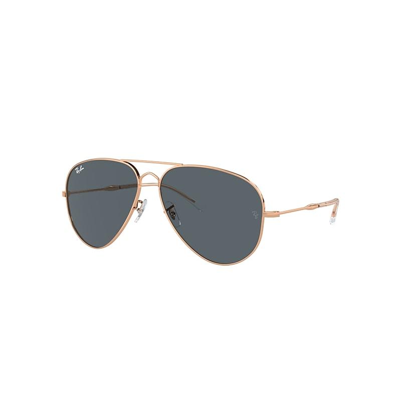 Ray-Ban Old Aviator Sunglasses Rose Gold Frame Blue Lenses by RAY-BAN