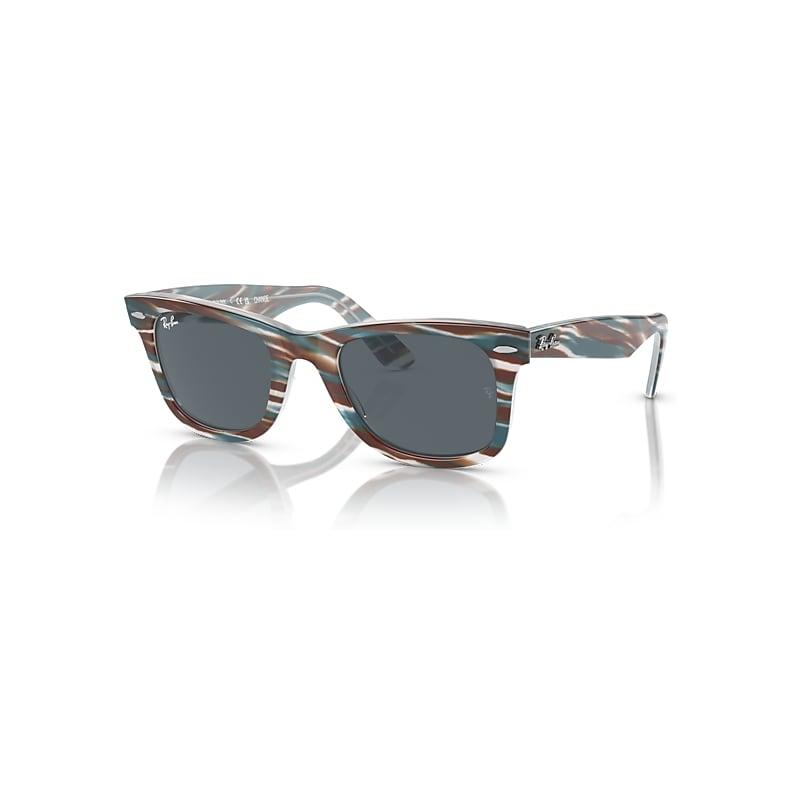 Ray-Ban Original Wayfarer Change Sunglasses Photo Striped Light Blue Frame Blue Lenses by RAY-BAN