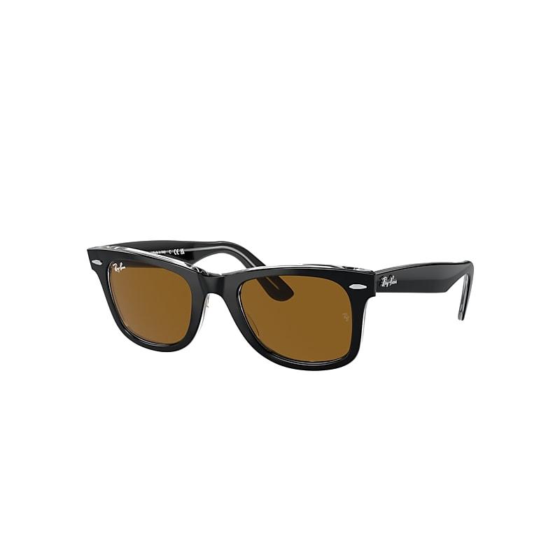 Ray-Ban Original Wayfarer Classic Sunglasses Black On Transparent Frame Brown Lenses by RAY-BAN