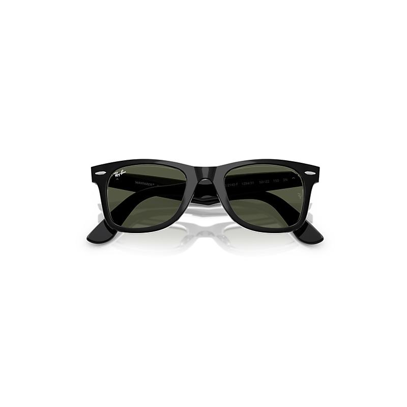 Ray-Ban Original Wayfarer Classic Sunglasses Black On Transparent Frame Green Lenses by RAY-BAN