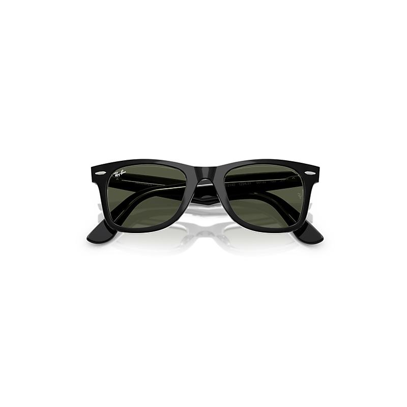 Ray-Ban Original Wayfarer Classic Sunglasses Black On Transparent Frame Green Lenses by RAY-BAN