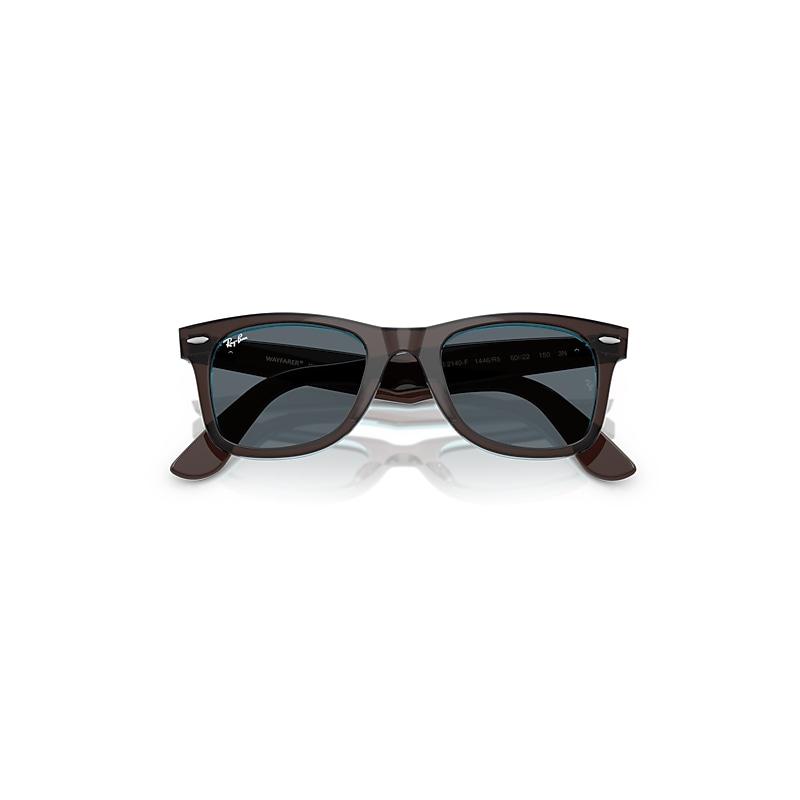 Ray-Ban Original Wayfarer Classic Sunglasses Brown On Transparent Blue Frame Blue Lenses by RAY-BAN