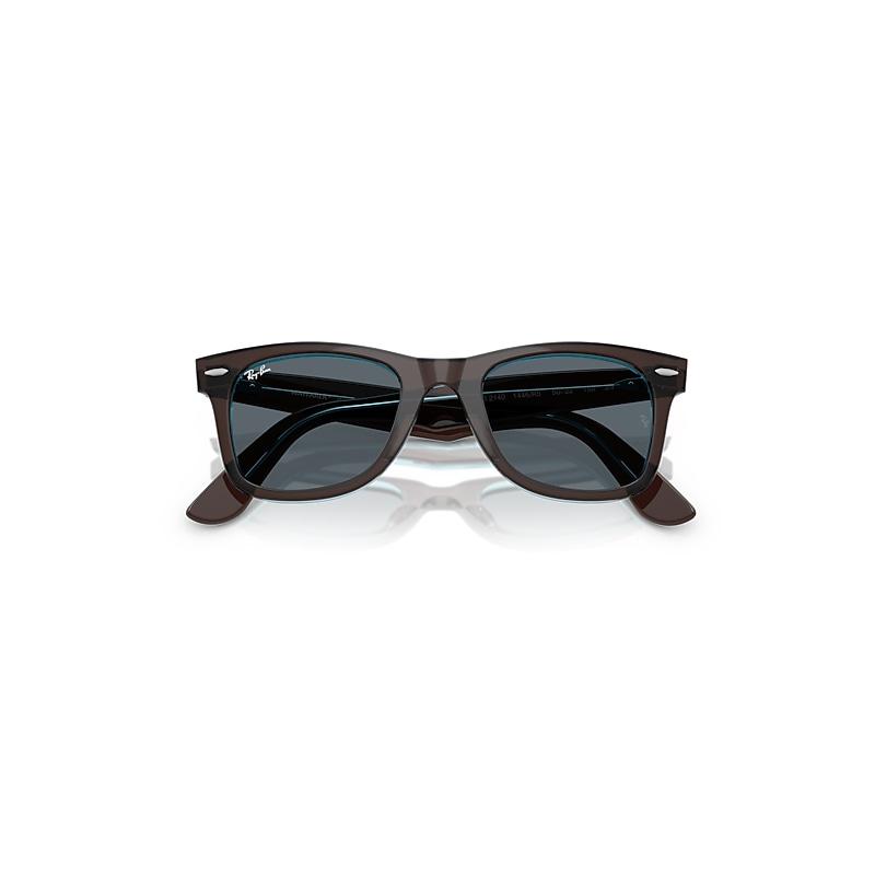 Ray-Ban Original Wayfarer Classic Sunglasses Brown On Transparent Blue Frame Blue Lenses by RAY-BAN