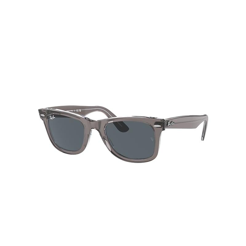 Ray-Ban Original Wayfarer Classic Sunglasses Grey On Transparent Frame Blue Lenses by RAY-BAN