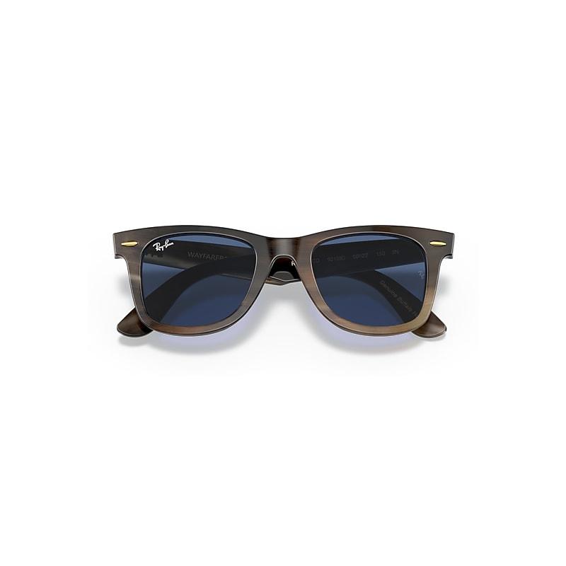 Ray-Ban Original Wayfarer Horn Sunglasses Light Brown Frame Blue Lenses by RAY-BAN