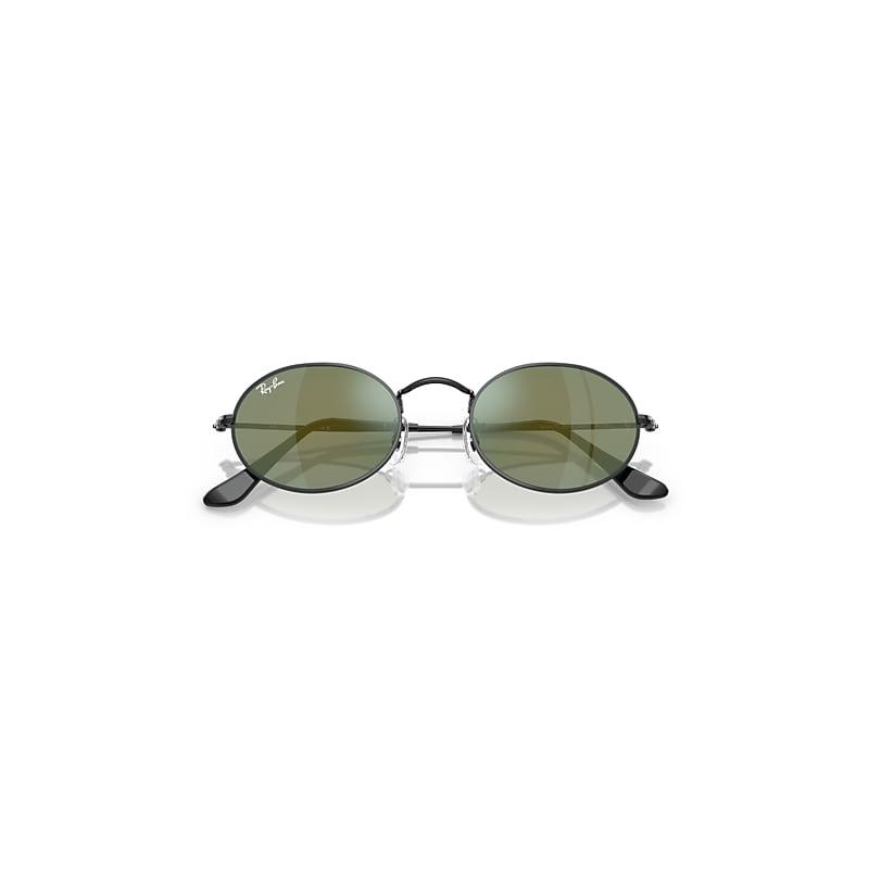 Ray-Ban Oval Flat Lenses Sunglasses Black Frame Blue Lenses by RAY-BAN