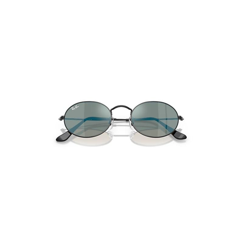 Ray-Ban Oval Flat Lenses Sunglasses Black Frame Blue Lenses by RAY-BAN