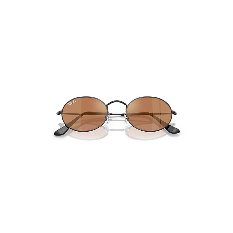 Ray-Ban Oval Flat Lenses Sunglasses Black Frame Gold Lenses by RAY-BAN