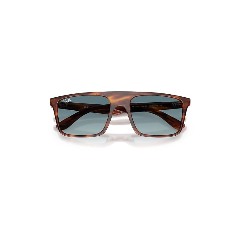 Ray-Ban Rb2222 Sunglasses Striped Havana Frame Blue Lenses by RAY-BAN