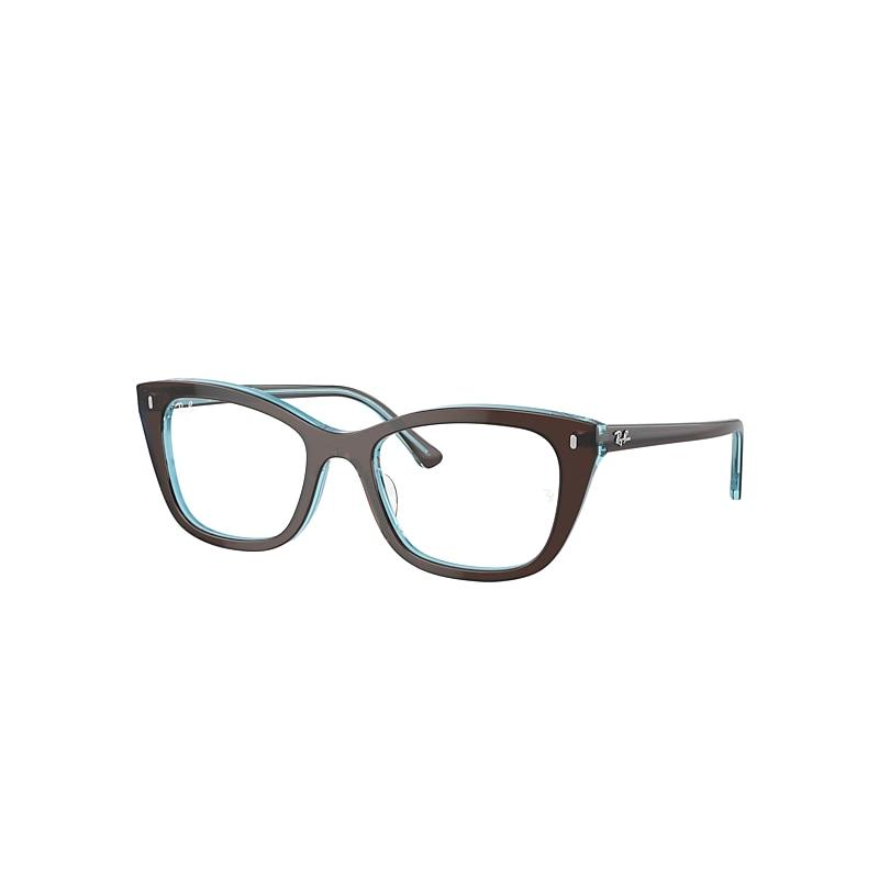 Ray-Ban Rb5433 Optics Eyeglasses Brown On Transparent Blue Frame Clear Lenses Polarized by RAY-BAN