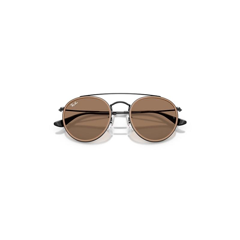 Ray-Ban Round Double Bridge Polarized+ Lenses Sunglasses Black Frame Brown Lenses by RAY-BAN
