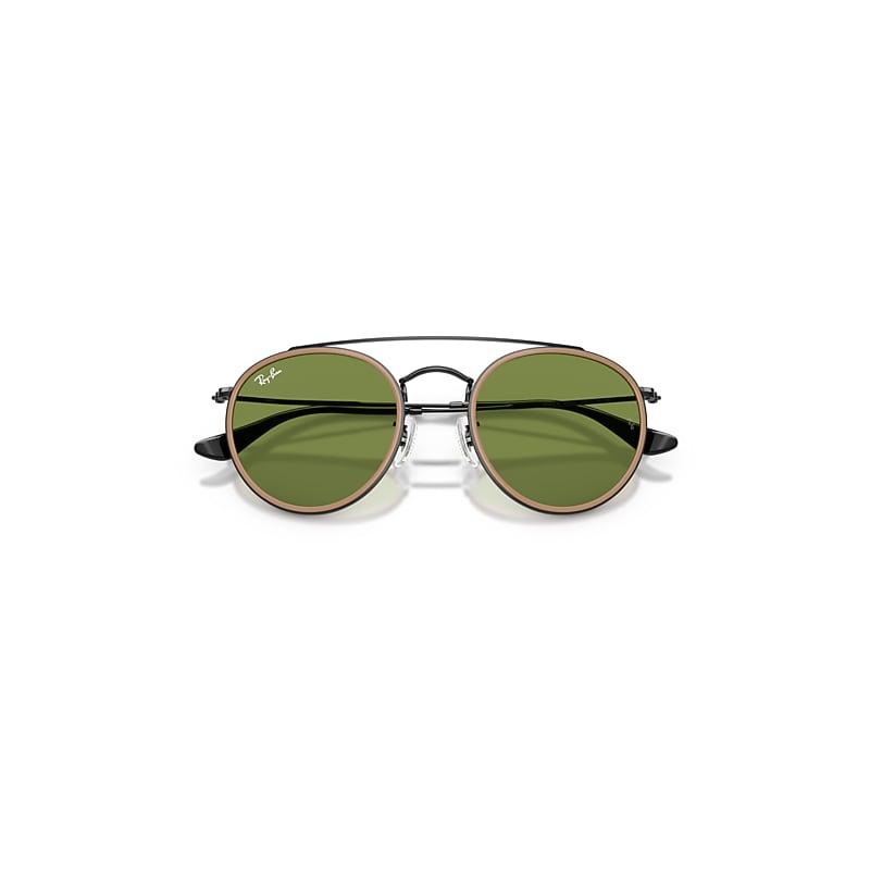 Ray-Ban Round Double Bridge Sunglasses Black Frame Green Lenses by RAY-BAN