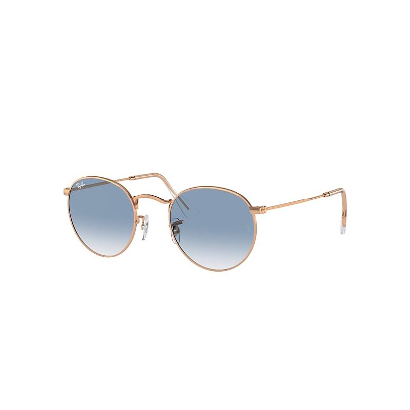 Ray-Ban Round Metal Sunglasses Rose Gold Frame Blue Lenses by RAY-BAN