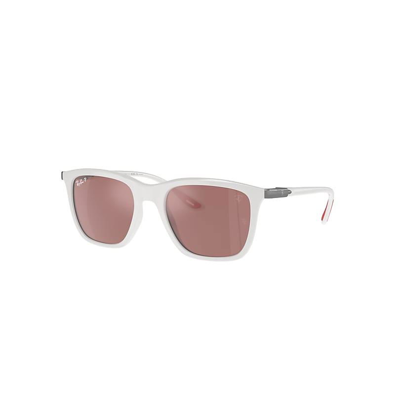 Ray-Ban Scuderia Ferrari Leclerc Special Edition 2024 Sunglasses White Frame Silver Lenses Polarized by RAY-BAN