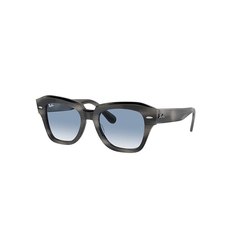 Ray-Ban State Street Sunglasses Striped Grey Frame Blue Lenses by RAY-BAN