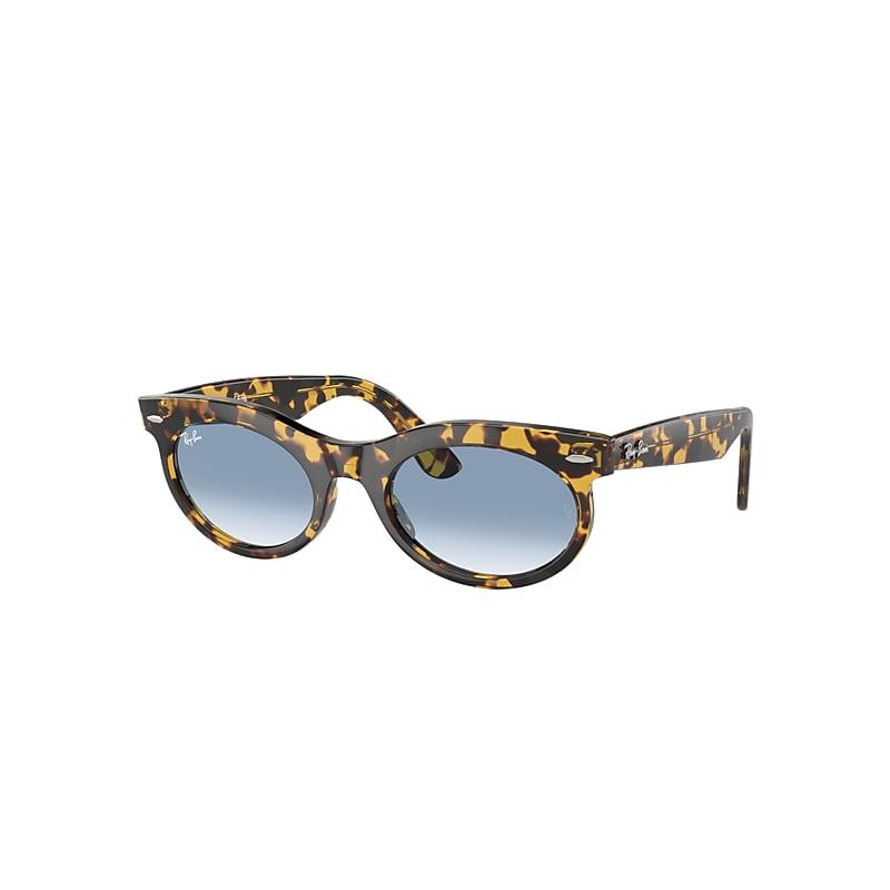 Ray-Ban Wayfarer Oval Sunglasses Yellow Havana Frame Blue Lenses by RAY-BAN