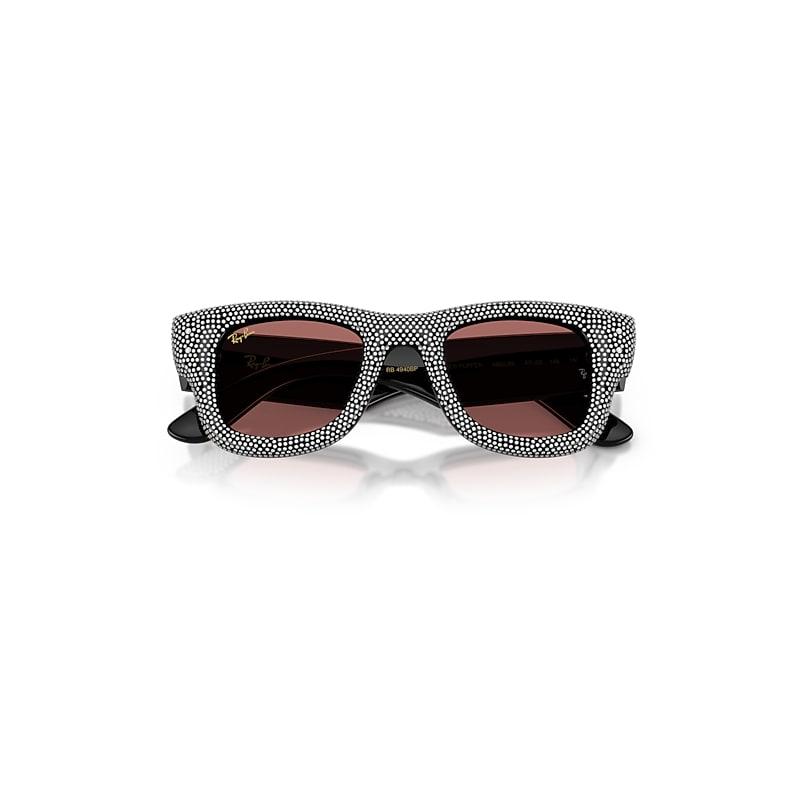 Ray-Ban Wayfarer Puffer Crystal Pavè Edition Sunglasses Black Frame Violet Lenses by RAY-BAN