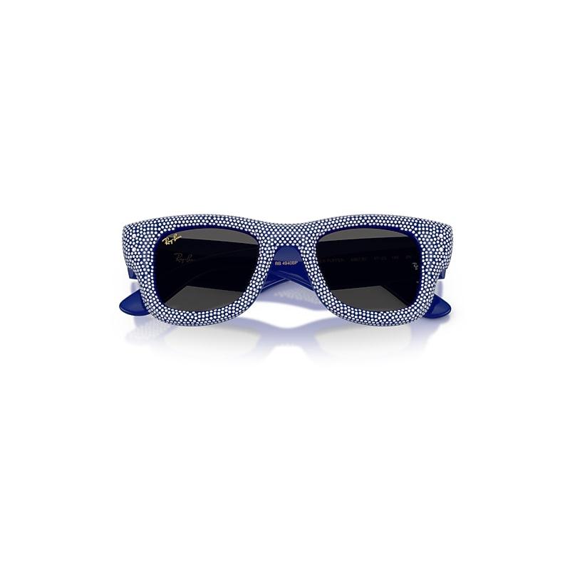 Ray-Ban Wayfarer Puffer Crystal Pavè Edition Sunglasses Blue & Strass Pave Frame Black Lenses by RAY-BAN