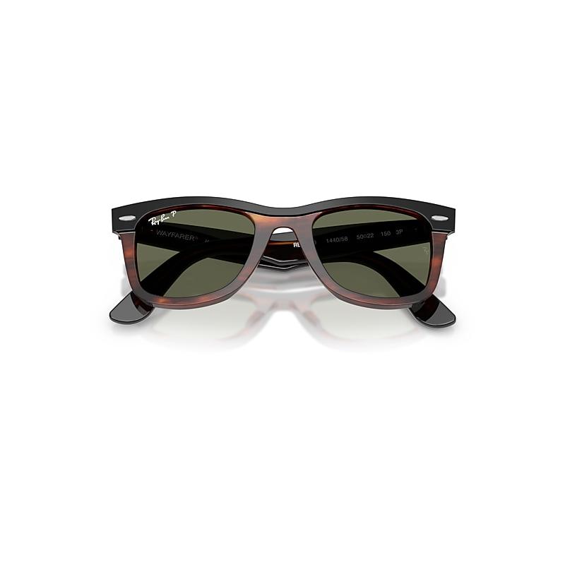 Ray-Ban Wayfarer Street Neat Sunglasses Black On Havana Frame Green Lenses Polarized by RAY-BAN
