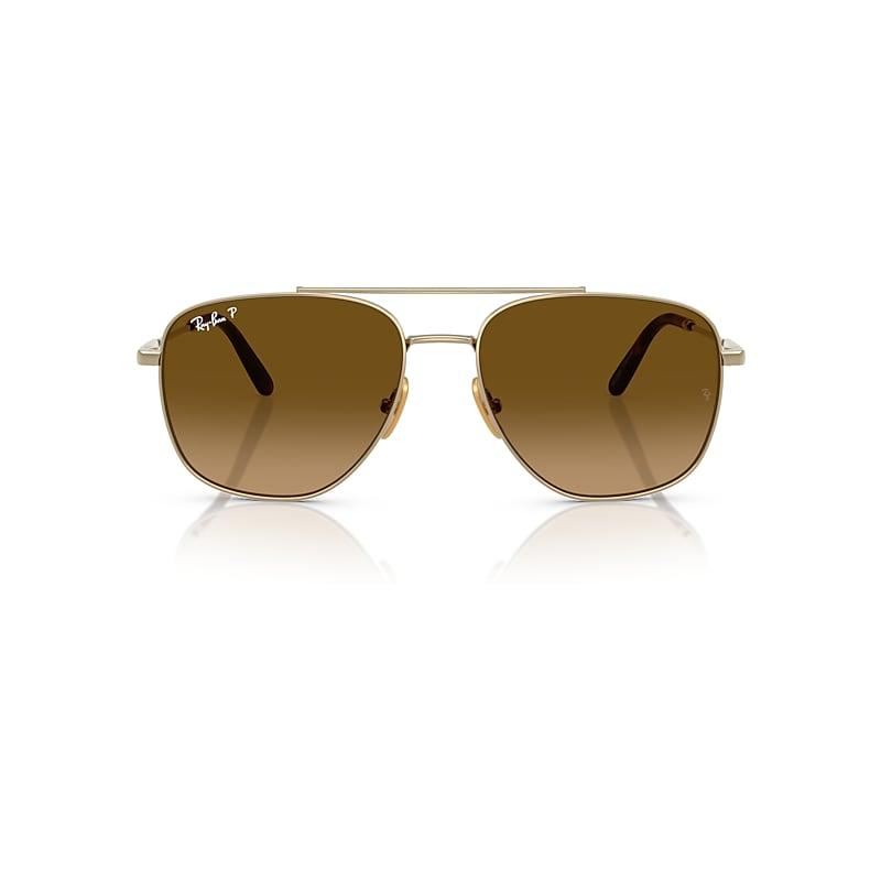 Ray-Ban William Titanium Sunglasses Arista Gold Frame Brown Lenses Polarized by RAY-BAN