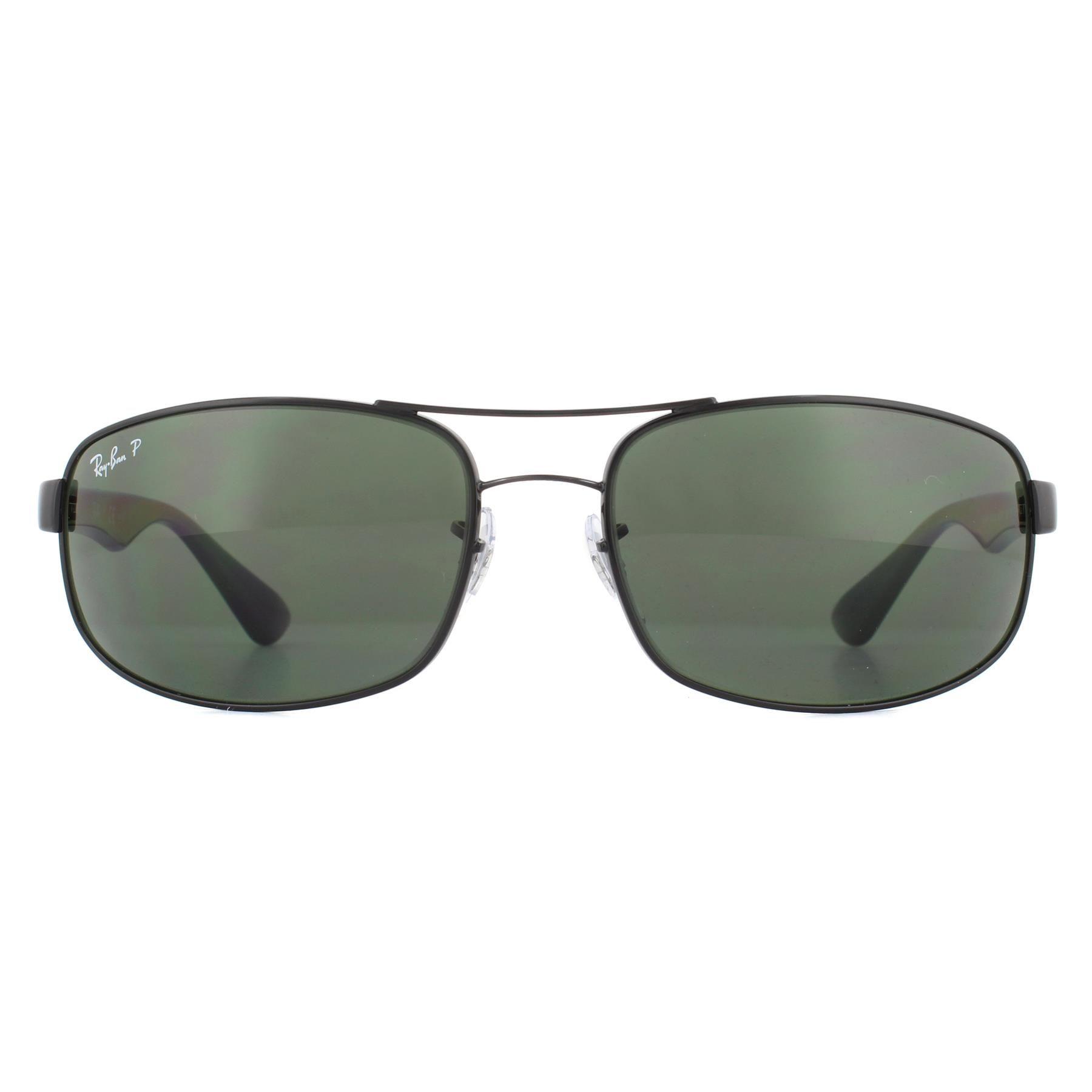 Rectangle Black Green Polarized 3445 Sunglasses by RAY-BAN