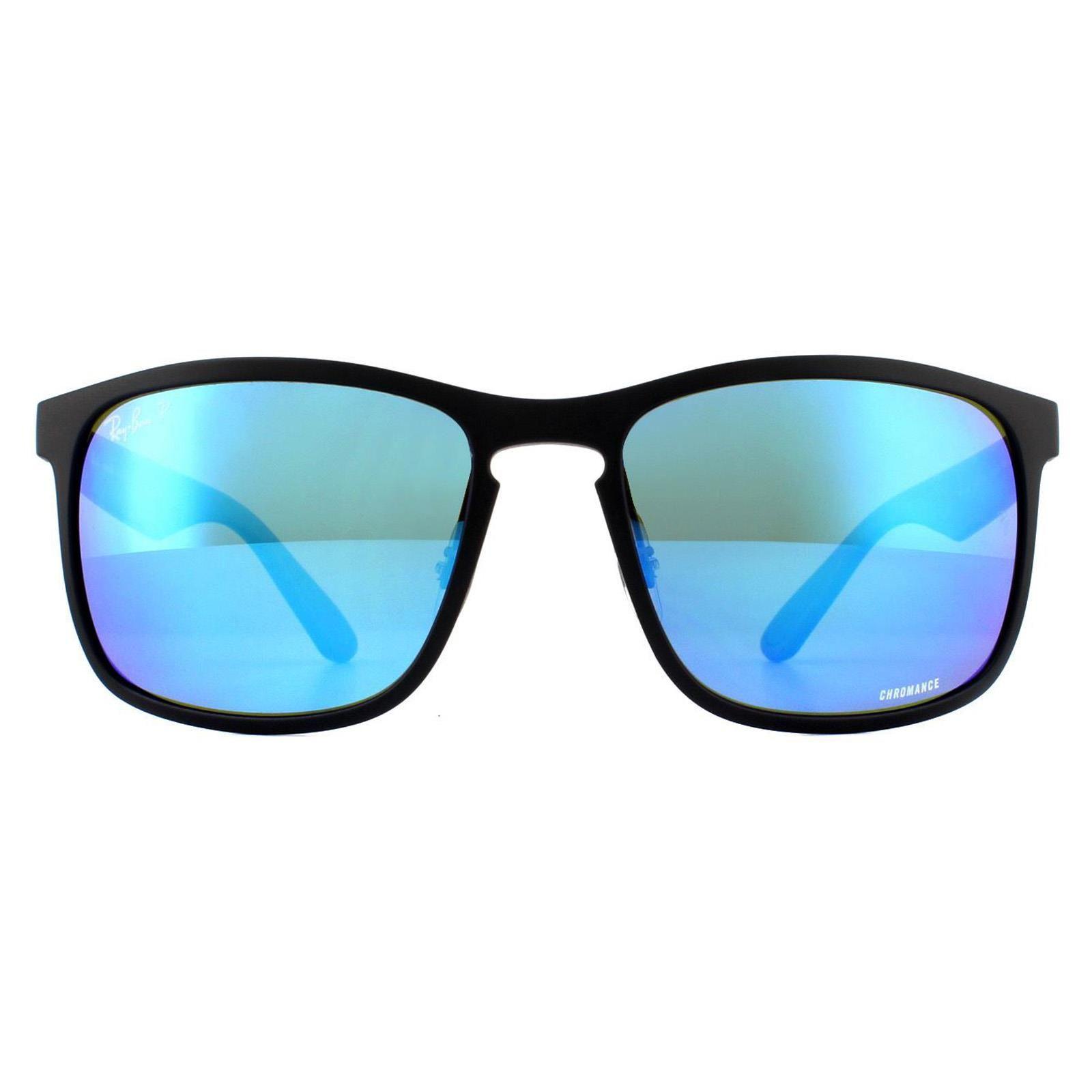 Square Matte Black Blue Flash Polarized Chromance RB4264 Sunglasses by RAY-BAN