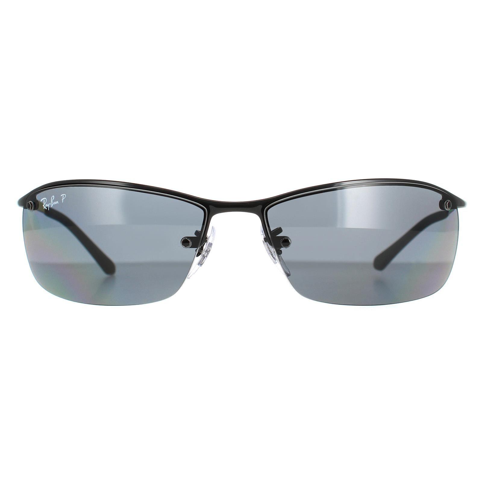Wrap Shiny Black Polarized Grey Sunglasses by RAY-BAN