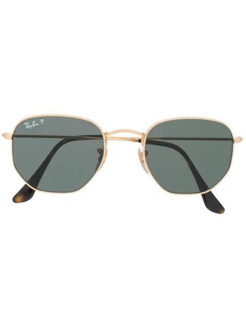 hexagonal frame polarised sunglasses by RAY-BAN