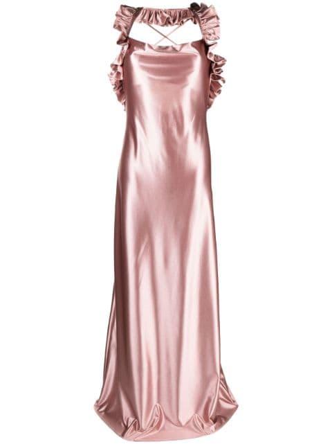 Iris satin ruffled maxi dress by RAYANE BACHA