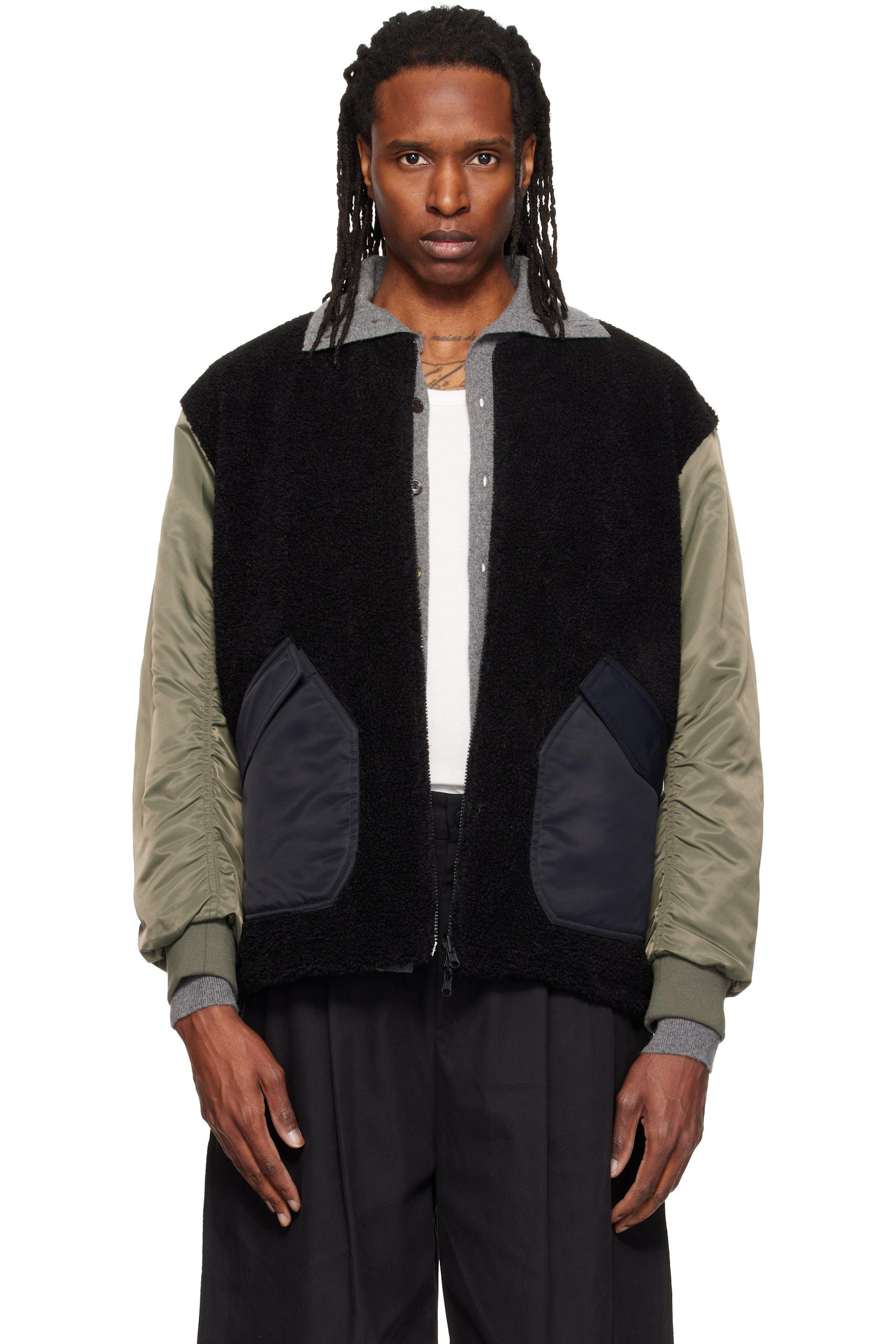 Khaki & Black Hybrid Jumper Reversible Bomber Jacket by RE;CODE
