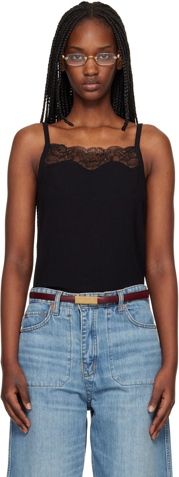 Black Lace Ribbed Camisole by RE/DONE
