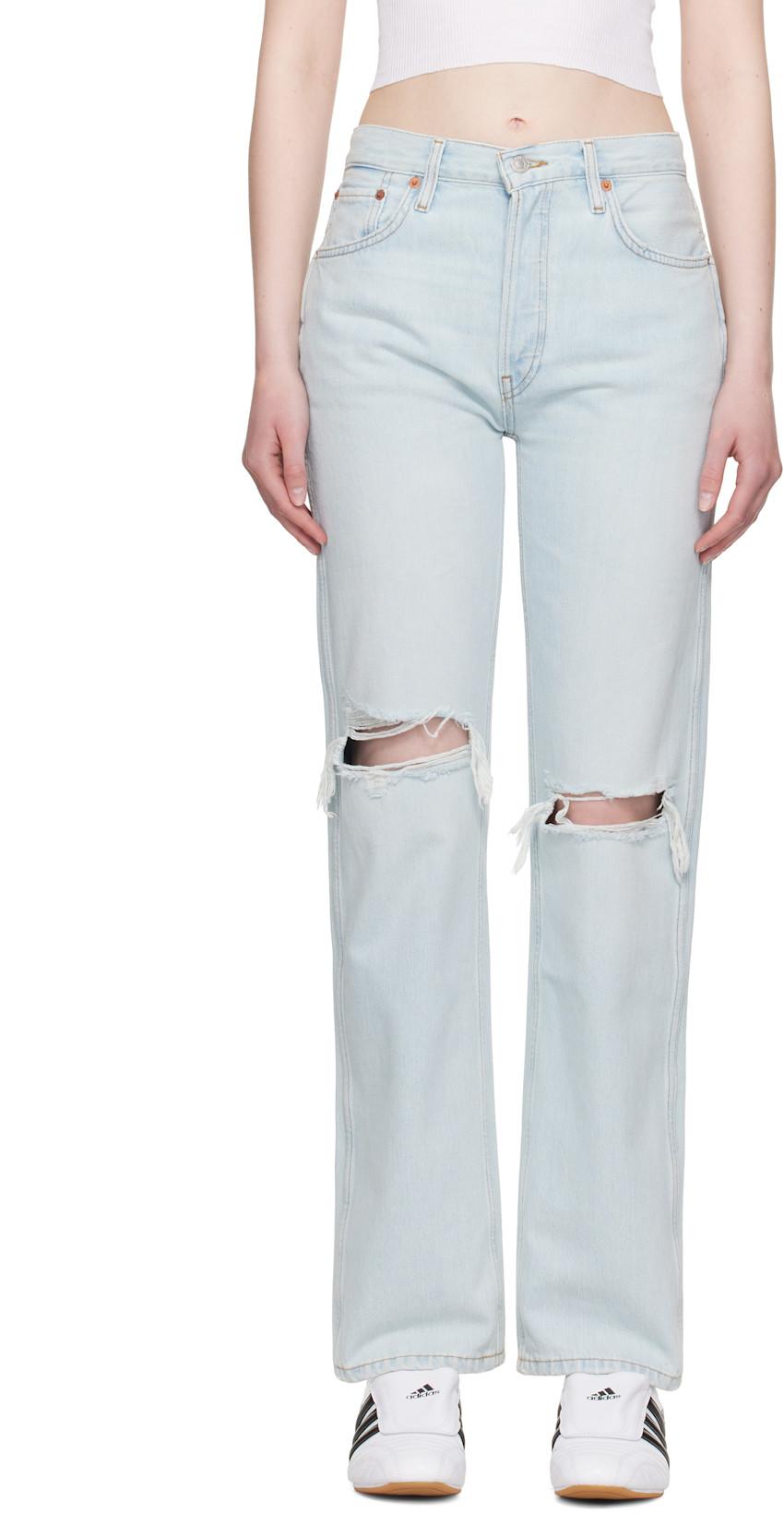 Blue High Rise Loose Jeans by RE/DONE