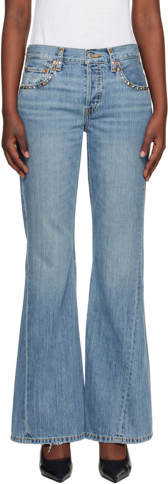 Blue Twisted Mid Rise Bootcut Jeans by RE/DONE