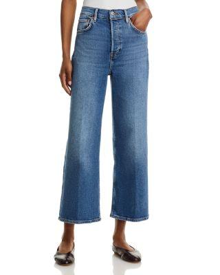 High Rise Wide Leg Cropped Jeans in Mid 70s by RE/DONE