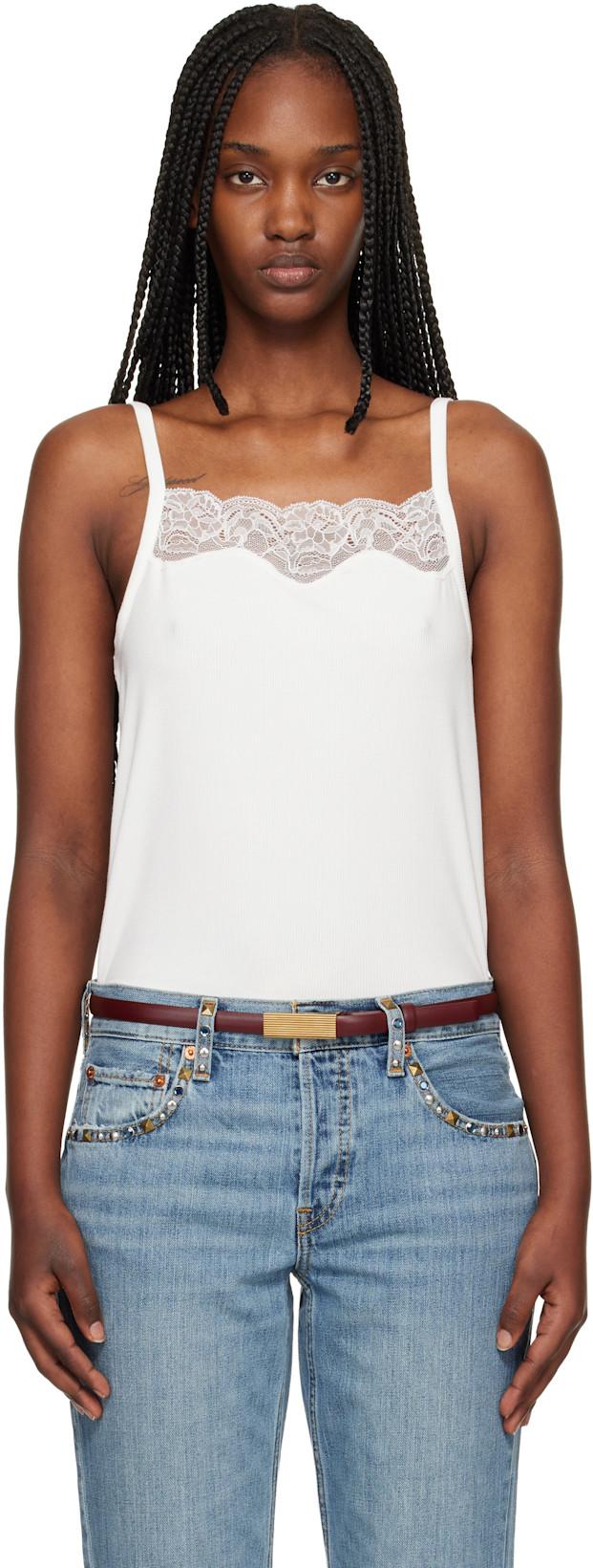 Off-White Lace Ribbed Camisole by RE/DONE
