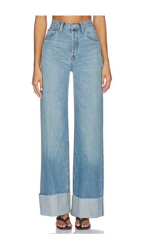 RE/DONE High Rise Wide Leg Cuff Jeans in Blue by RE/DONE