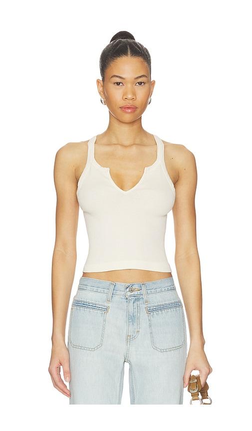 RE/DONE V Cut Ribbed Tank Top in Ivory by RE/DONE