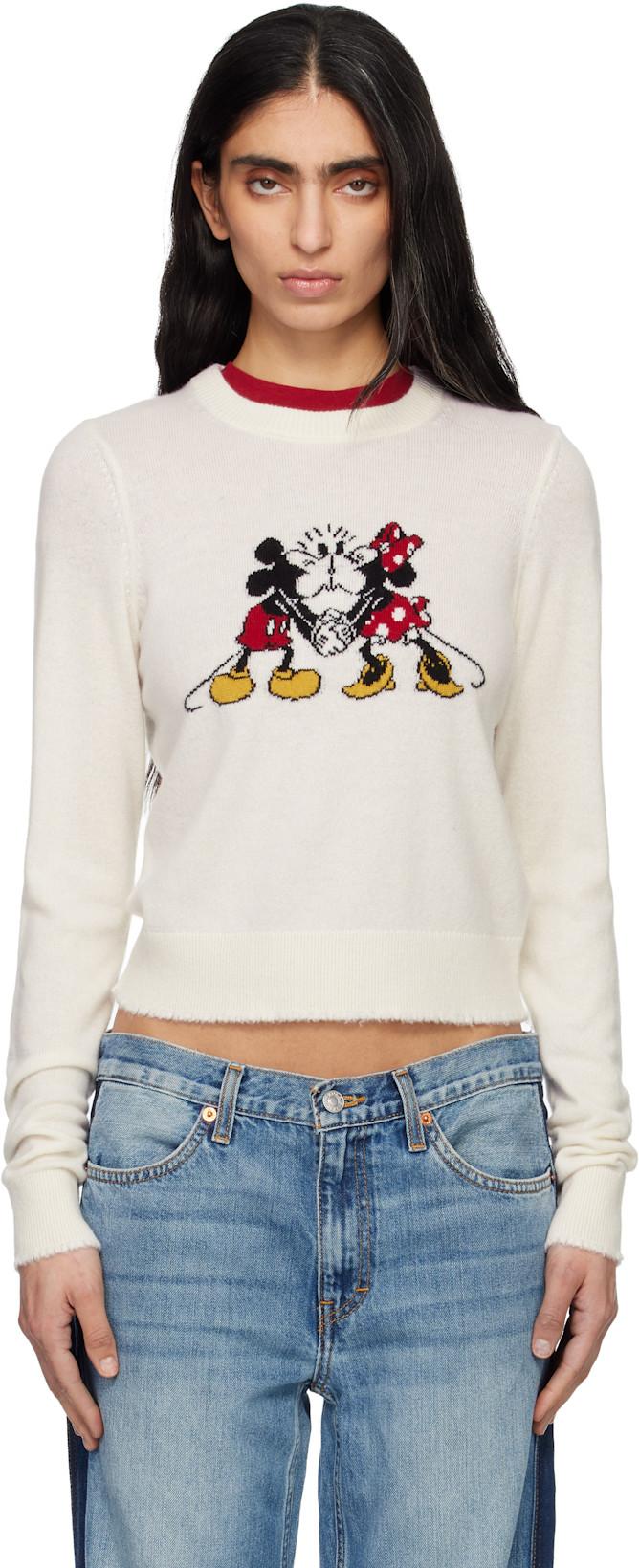 White Cashmere 'Mickey Mouse' Sweater by RE/DONE