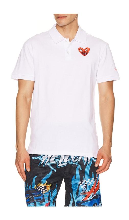 REASON Keith Haring Heart Polo in White by REASON