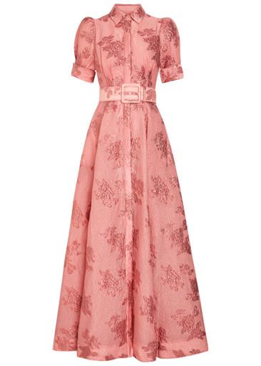 Annette belted floral-jacquard cloqué gown by REBECCA VALLANCE