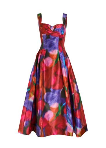 Cabaret Roses printed satin midi dress by REBECCA VALLANCE