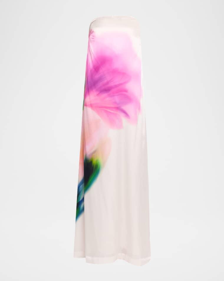 Dahlia Blossom Strapless Silk Maxi Dress by REBECCA VALLANCE