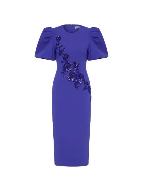 Evolet puff-sleeve embellished midi dress by REBECCA VALLANCE