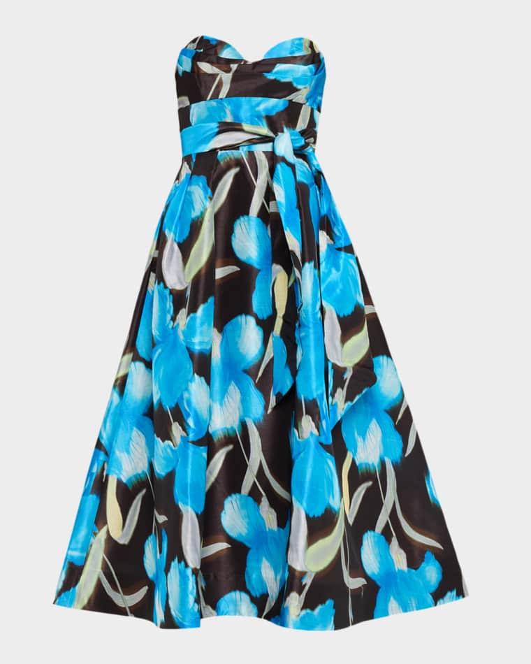Ingrid Strapless Floral-Print Midi Dress by REBECCA VALLANCE