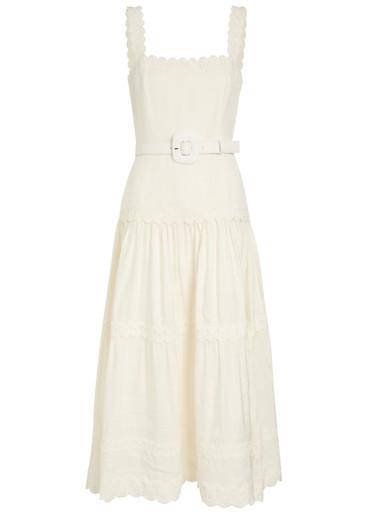 Kahlia appliquéd linen-blend midi dress by REBECCA VALLANCE