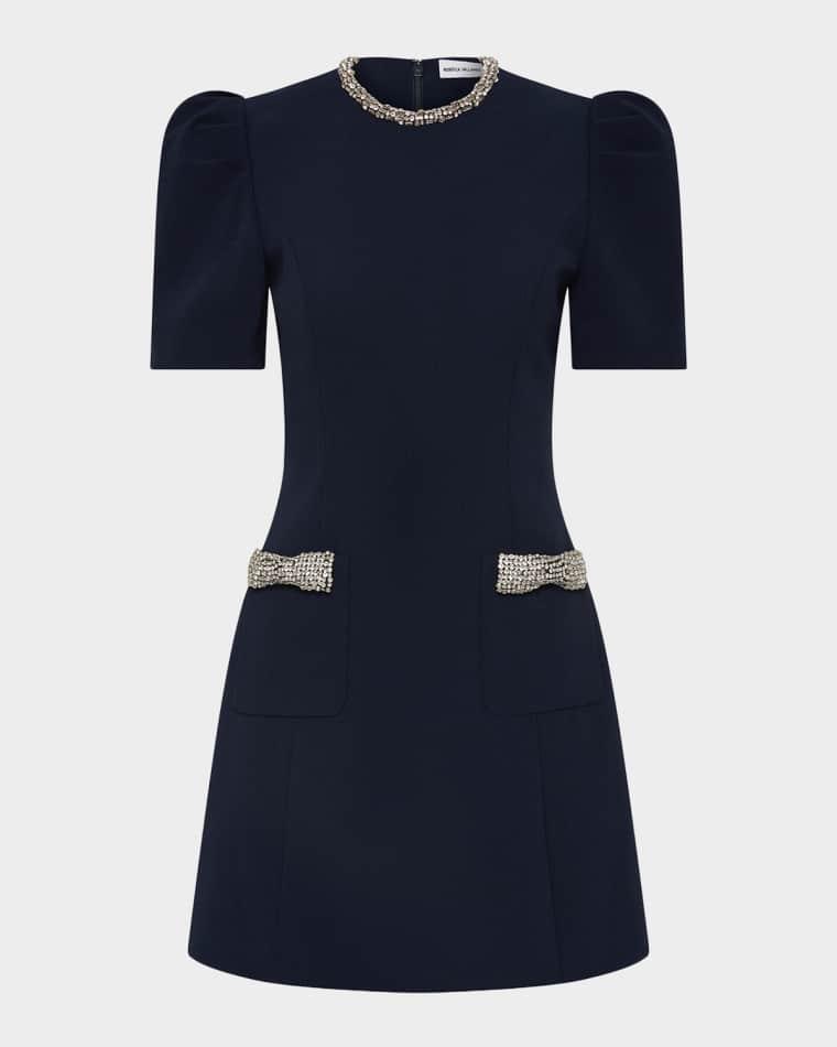 Nemy Diamante-Trim Bonded Crepe Mini Dress by REBECCA VALLANCE