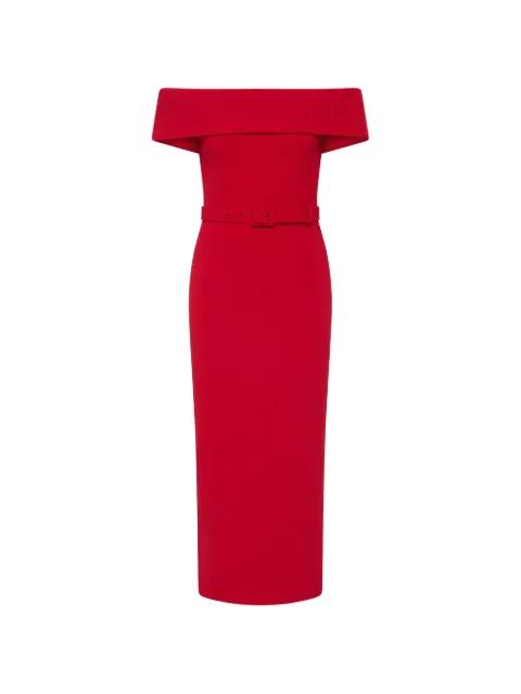 Precious belted off-the-shoulder midi dress by REBECCA VALLANCE