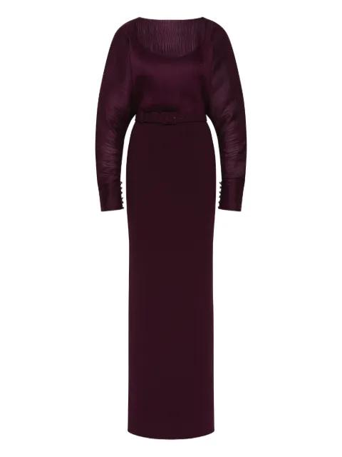 Syrah pleated belted gown by REBECCA VALLANCE