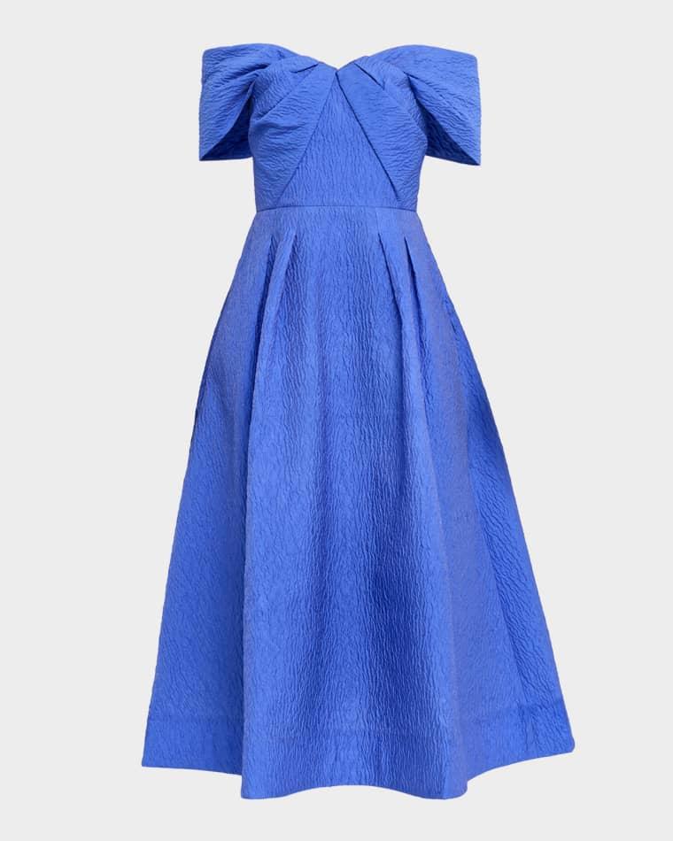 Viola Pleated Off-Shoulder Midi Dress by REBECCA VALLANCE